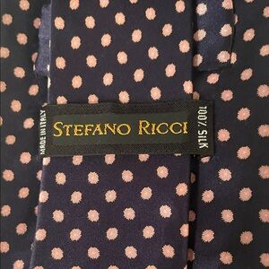 Stefano Ricci Black 100% Silk Tie with Pink Dots